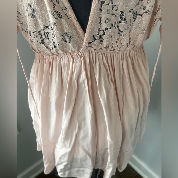 Aakaa Womens Juniors Sz A Mini Lace Boho Pale Pink  V-Neck Kaftan Mini Dress - Picture 14 of 16